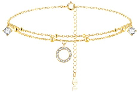 Cangall Silber Fußketten für Damen, 925 Sterling Silber Fußkettchen Armband, 22+5cm Flexibel Verstellbar Sommer Barfuß Strand Fusskette, Silber Fußschmuck mit Geschenkbox für Frauen zum Geburtstag