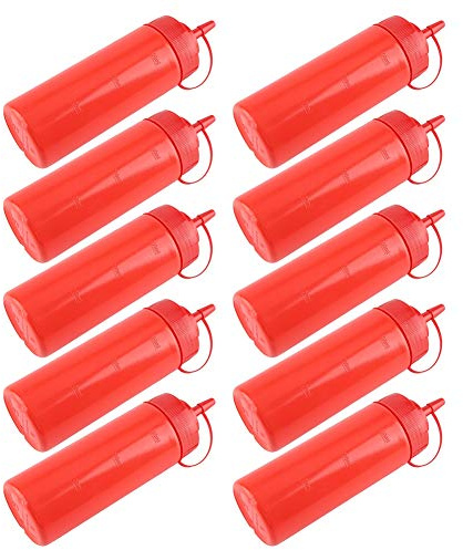 Distributeur de Condiments en Plastique de 340ml, Ensemble de 10 Pièces pour Sauce, Huile, Crème, Vinaigre Jaune (rouge)
