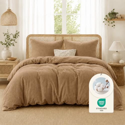 Sedefen Musselin Bettwäsche 135x200 Baumwolle Braun,Oeko-TEX Zertifiziert | Doppelte Musselin,Atmungsaktiv Bettwäsche für Allergiker,4 Jahreszeiten Set,Bettbezug 1 Kissenbezüge 80x80 mit Reißverschluss