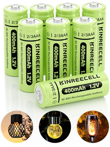 KINREECELL 2/3AAA 400mAh 1,2 V NI-MH-Akku Solar Batterie 8Stück (Nicht AAA) | Niedrige Selbstentladung 2/3AAA Akku mit geringer Selbstentladung für Außen-Solarleuchten