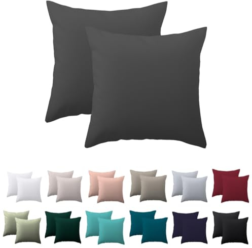 Nesture Kissenbezug 40x40 2er Set, Anthrazit, 100% Mikrofaser | Kopfkissenbezug 40x40cm mit Reißverschluss, kissenhülle weich & bügelfrei, atmungsaktiv, Pflegeleicht bei 60°C waschbar
