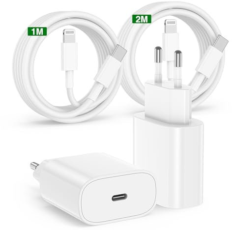 Caricatore Rapido iPhone 14 13 12 11 Apple Original,2Pezzi Certificato MFi 20W Caricabatterie iPhone e Cavo USB C a Lightning 1M+2M Alimentatore a Ricarica per 14/14 Pro Max/13/13 Pro Max/12/iPad
