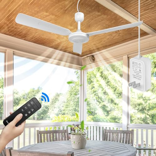 bestmoument 28-Inch Outdoor Ceiling Fan for Gazebo Indoor/Outdoor RV Camping Tent Canopy Beach，3-Speed 3-Timer，12V Remote Control ，Patio Pergola (white)