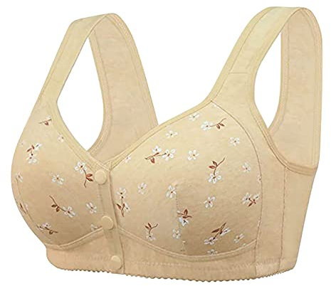SDERG Front Fastening Bras for Women UK Plus Size Women's Bras Non Wired Full Coverage Soft Comfortable Daisy Bras for Older Women UK Floral Print Non Wired Front Fastening Sports Bra Sale