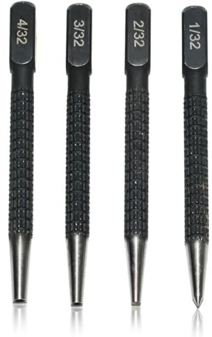 4Pcs Centre Punch Set Portable Nail Punch Set Positioning Punch Set Nail Punch Tool for Drilling Holes and Marking 1/32, 2/32'', 3/32,4/32''