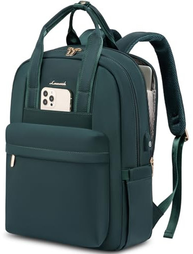 LOVEVOOK Laptop Rucksack Damen, 15,6 Zoll Schulrucksack Teenager mit USB Ladeanschluss, Wasserdicht Tagesrucksäcke Reiserucksack, Elegant Travel Backpack Daypack für Schule Büro Reise, Dunkelgrün