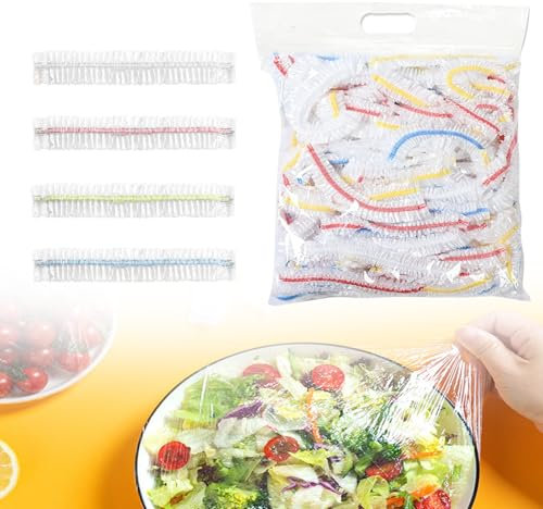 LURNODY 300 Pezzi Sacchetti per Alimenti Trasparenti, Sacchetti di Conservazione Con Elastico, Organizer Sacchetti Alimenti con Elastico per Mantenere Freschi I Cibi Verdure