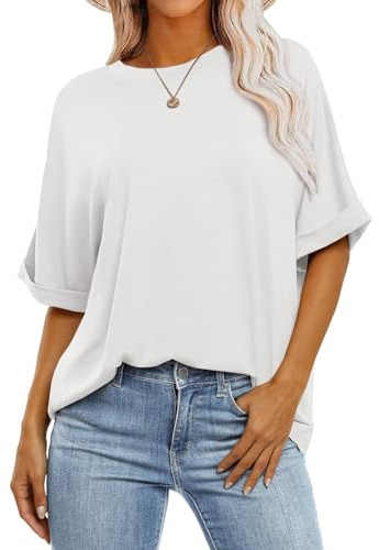 Cuptacc Camiseta Mujer Oversize Camiseta Mujer Top Verano Escote Redondo Básico Tank Top Manga Corta Túnica Elegante