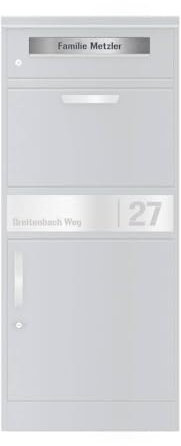 Metzler® Ersatznamensschild für Paketbox Bispo 2 aus Edelstahl mit Gravurfeld und UV-beständigem Material robust wetterfest 10 Jahre Ersatzteilverfügbarkeit passend für Briefkasten und Paketfach