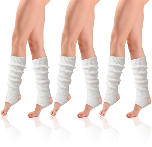 FUIPVGI 3 Paires Jambières Pour Dames, Guêtres de Jambe Leg Warmer avec Trou de Talon, Longues Knit Chaussettes Boot Cover Chaussettes Chaudes d'hiver pour Femme et Fille (Blanc)