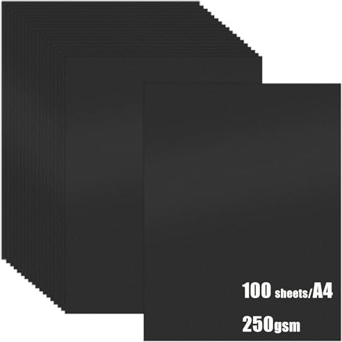 100 Blatt Tonpapier Schwarz, 250g/m² Tonkarton - DIN A4 Bastelkarton für Malen Kartenherstellung Einladungen Scrapbook Basteln