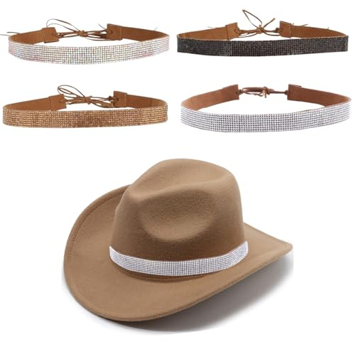 DUOHERESHUI Hutband Cowboyhutband, 4 Stück Cowboy Hutbänder, Hutband Aus Kunstleder, Hutband Aussen, Hutbänder Für Westernhüte, Hut-Accessoires Für Damen Herren, Für Dekoration Und DIY Hüte (4 Stile)