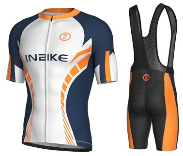 INBIKE Radtrikot Herren Kurzarm Set mit Sitzpolster Fahrradtrikot Sommer Gepolsterte Trägerhose Atmungsaktive Fahrradhose Trikot für Rennrad Radsport MTB S