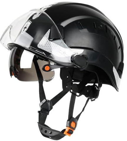 GREEN DEVIL Casco protettivo industriale certificato EN397 & EN166 con visiera colorata + trasparente, casco di sicurezza con doppia visiera per costruzione, artigianato e industriale, casco di