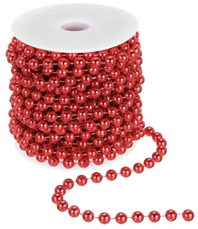PATIKIL 33 Pies Cadena De Perlas 8 mm Guirnalda De Perlas Falsas Rojo | Carrete Rollo Hebras Perlas Cadena Adorno, Para Boda Fiesta Flor Decoración De Árbol De Navidad Manualidades DIY