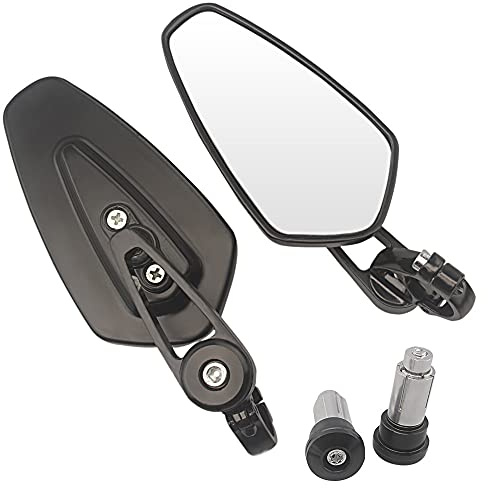 Crepundia Motorrad Rückspiegel mit Halterung, Universal 7/8 Motorrad-Griff-Barende-Rückspiegel(Black)