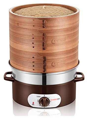 MQPALZKD Olla de de bambú Natural de 28 cm, Olla Caliente Gruesa de 3 Capas, vaporizador eléctrico antiseco, Base de Acero Inoxidable 1350 W