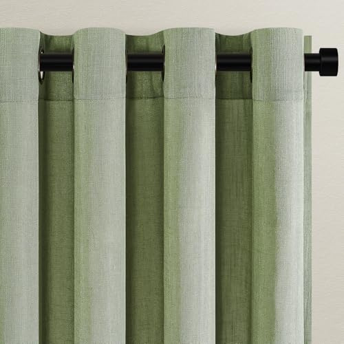 Topfinel Vorhang Salbeigrün Leinen Gardinen Wohnzimmer Gardinen Halbtransparent Voile Vorhänge mit Ösen Hell 140x235cm Schlaufenschal 2er Set