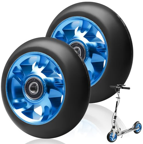 2 piezas de ruedas para patinete Stunt Scooter de 100 x 24 mm con rodamientos ABEC-11, radios de aluminio, ruedas de patinete, compatibles con la mayoría de patinetes Stunt y Kickscooter (Azul)