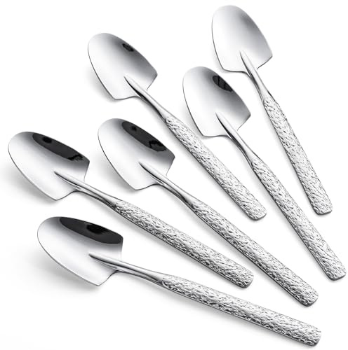 Dessert Spoons Set of 6 Stainless Steel Ice Cream Spoons Sugar Small Spoon for Home Kitchen Coffee Bar (6)
