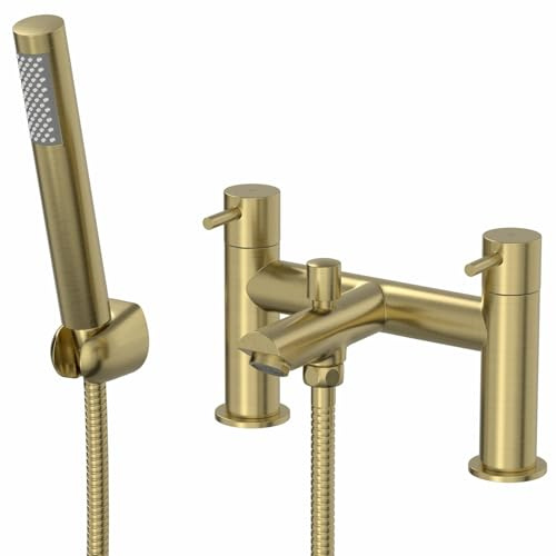 Architeckt® Malmo Bathroom Bath Shower Mixer Tap Handset Hose Attachment Round Twin Lever Handle for Bathtub Modern, Brushed Brass
