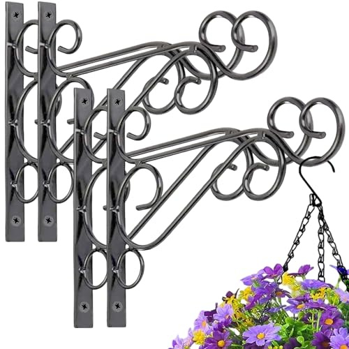 ZEECER Hanging Basket Bracket, 10-inch 4 Pack Retro Hanging Basket Brackets Outdoor, Rust-Proof Metal Wall Brackets for Basket Plants Flowers Lanterns Bird Feeders