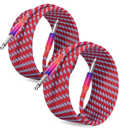 Elebase Guitar Lead 3M 2Pack,1/4 inch Electric Guitar Cable Mono 6.35mm TS to TS Instrument Amp Cord,Quarter inch Jack to Jack Audio Wire Line for Bass,Keyboard,Amplifiers,Speakers,Pedals,Colored