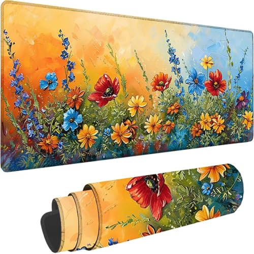 Alfombrilla Ratón Gaming XXL 1000x500x3 mm, Azul Mouse Pad Flor Alfombrilla Escritorio con Base de Goma Antideslizante, Mousepad Gaming Mejora la precisión y la Velocidad para Jugadores, Oficina I-8