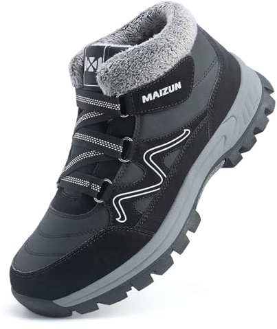 Moudn Men Winter Boots Snow Fur Lined Warm Ankle Boots Outdoor Walking Shoes Lightweight Anti-Slip Shoes