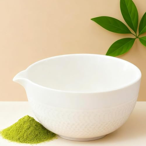 Abscalar Matcha Bowl with Spout – Ceramic Matcha Chawan 500 ml/18 oz for Matcha Powder, Salad, Tea, Soup – Japanese Style Mixing Bowl for Tea Lovers