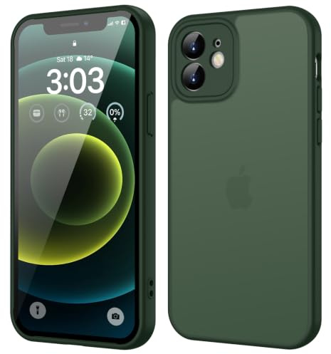 ORDA für iPhone 12 Hülle, Vollständiger Kameraschutz Stoßfest, Grün | Matt Handyhülle für iPhone 12, Kratzfest Transluzente Rückseite Schutzhülle, Anti-Fingerabdruck Case