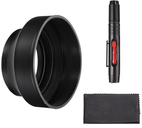 PATIKIL 77mm Rubber Camera Lens Hood, Collapsible in 3 Steps Black Universal Sun Shade Shield with Fiber Cleaning Cloth Cleaning Pen