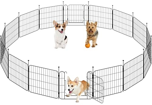 Yaheetech Recinto per Animali Domestici, 16 Pannelli Altezza 50 cm, Pieghevole con Porta per Interno ed Esterno, in Acciaio, per Cani, Cuccioli, Gatti e Conigli