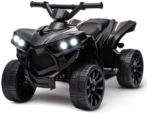 Baloveby Quad Eléctrico para Niños 6V, Quad para Niños De 3-5 Años, con 2 Motores, Velocidad Ajustable 3-6Km/h, Faros, Bocina, Música, USB