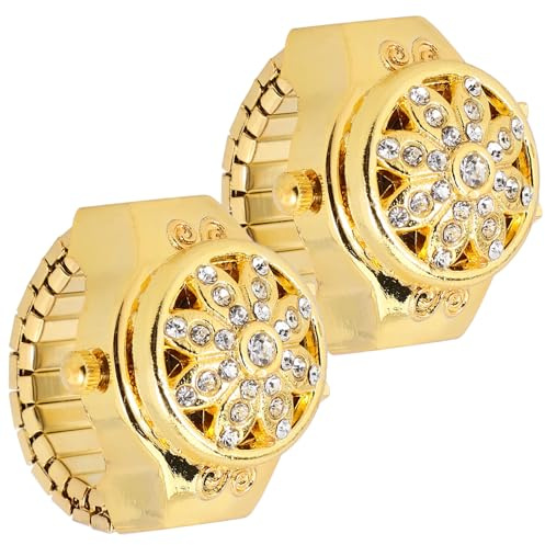 Ipetboom Elektronische Digitale Ringuhr Damen 2 Stück Elastischer Uhrenring mit Diamant Dekor Milde Legierung Schmuckuhr für Mädchen und Freizeit