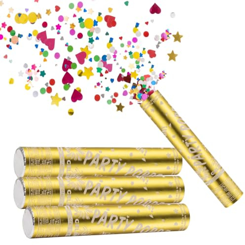 Konfetti Kanone - 4 Stück 30cm Konfettikanone, Biologisch Abbaubar Parteien Confetti Kanone, 3-6 Meter langen Konfettistrahl Party Popper für Geburtstagsfeiern Hochzeiten Jubiläen Babypartys Feiern