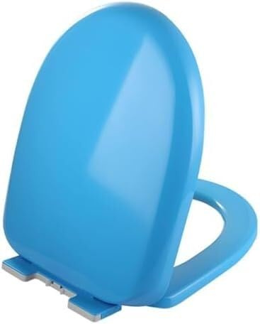 Asiento de inodoro de seguridad PP en forma de U azul con tapa de cierre suave y bisagras de liberación rápida