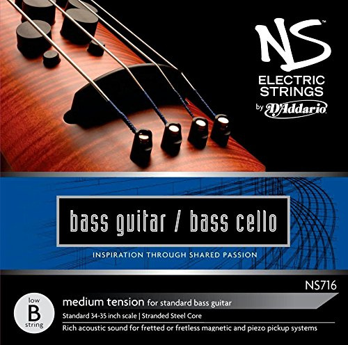 D'Addario Bowed Corde seule (Si grave) pour contrebasse/violoncelle D'Addario NS Electric, manche 4/4, tension Medium