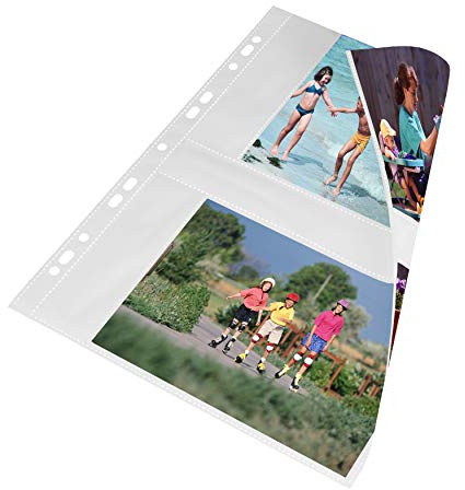 MASHPAPER Fotohüllen weiß 13x18cm - Einsteckhüllen Querformat für 2x2 Fotos | 100 Stück Klarsichthüllen für Ringalben & Ordner mit Eurolochung, beidseitig befüllbar, mit weißer Zwischenfolie, 75644