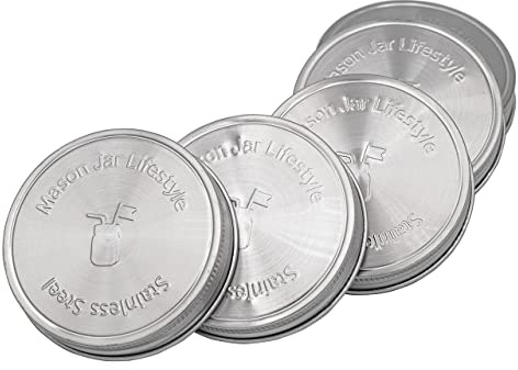 Mason Jar Lifestyle 5 Pack Stainless Steel Storage Lids with Platinum Silicone Liners for Wide Mouth Jars – Heavy Duty Caps for Mason Jars – Airtight & Leak-Proof Design