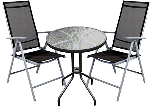 Mojawo® Bistrogarnitur 3-teilig Bistrotisch Metall Ø60cm H70cm + 2 Klappstühle Aluminium/Textilen Silber/Anthrazit