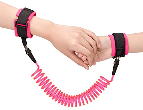 2.5M Anti Lost Wrist Link Belt Baby Toddler Reins Safety Leash Wristband 360°Rotate Security Elastic Wire Rope Walking Hand Belt Harness(Pink)