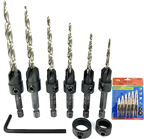 FTG USA Einstellbarer Holzkegelsenker Bohrer Set 6 Größen Set mit Kegelbohrer für Holzbearbeitung