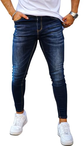 GINGTTO Mens Skinny Jeans Stretch Slim Fit Elastic Waist Blue 34