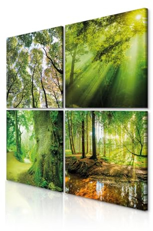 decomonkey Bilder Set Natur Wald 4 Teilig jedes Teil 30x30 cm Wandbild Baum | Strukturleinwand, Holzkeilrahmen, Leinwandbilder, Bild auf Leinwand, Kunstdruck, Wanddeko, Wohnzimmer, Wanddekoration