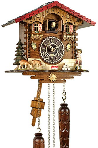 Eble Kuckucksuhr Kuckuckuhr Echtholz NEU batteriebetriebenes Quartzwerk Musik Kuckuckruf Wanderbub 25cm- 26229