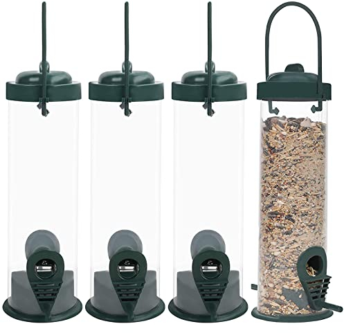Vogelfutterspender,Guador 4 Stücke Körner Futtersäule Körner Vogelfutterspender Kunststoff transparente Outdoor Balkon Garten hängen Vogelhäuschen Ganzjährigen Wildvögel Fütterung