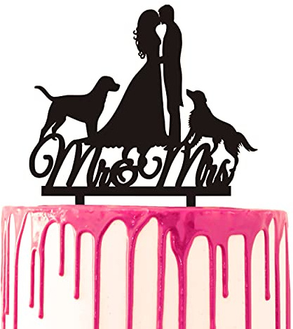 CARISPIBET Wedding Cake Topper Groom and Bride Kiss Cake Decorative two dogs Mr. & Mrs. Acrylic Silhouette