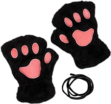Gants pour Chat - Gants pour Pattes sans Doigts - Gants pour Chats en Peluche - Gants pour Gants sans Doigts avec Patte Chat pour Enfants et Femmes