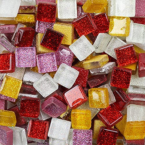 Bunte Glasmosaikfliesen,Bulk-Quadrat Mosaiksteine Glitzerkristall Glasstücke,Glasfliesen Glassteine für Basteln, Haus Deko, 200g, 1 x 1 cm(Früchte)